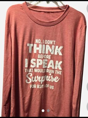 Graphic Long Sleeve Tee - Dusty Coral with White Text